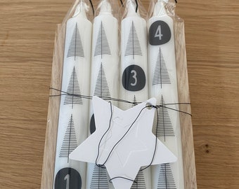 Adventskerzen als Geschenk. 4 Kerzen als Geschenk zur Weihnachtszeit. Kleines Geschenk mit Tannenbaum für den 1. Advent 2. Advent 3. Advent