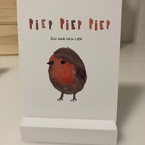 Postkarte Aquarell Vogel Rotkehlchen Hab dich lieb Kinder Kinderzimmer Kleingkeit Valentinstag Geschenk Muttertagsgeschenk mit Halter