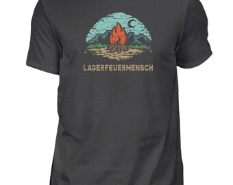 Campfire & Mountains - Men's Premium Shirt, Embroidered Men's T-Shirt, Gift for Boyfriend