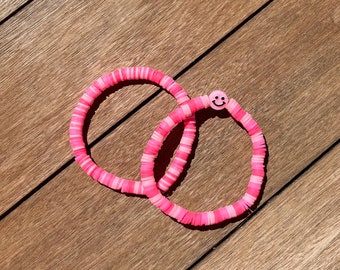 2 Pack Pink Smiley Face Bracelet