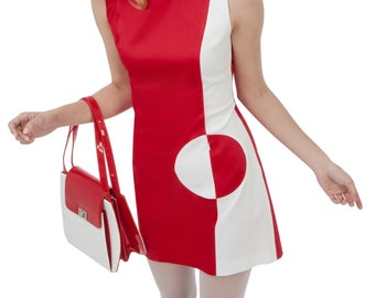 1960s Mod Red/White A-Line Dress – Handmade Vintage Retro Party Dress