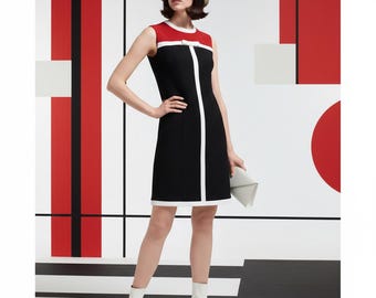 Mod 60s Style Dress with Red Panel