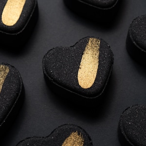 Stone Heart Bath Bomb: Black Clay, Shea & Cocoa Butters, Gold Painted