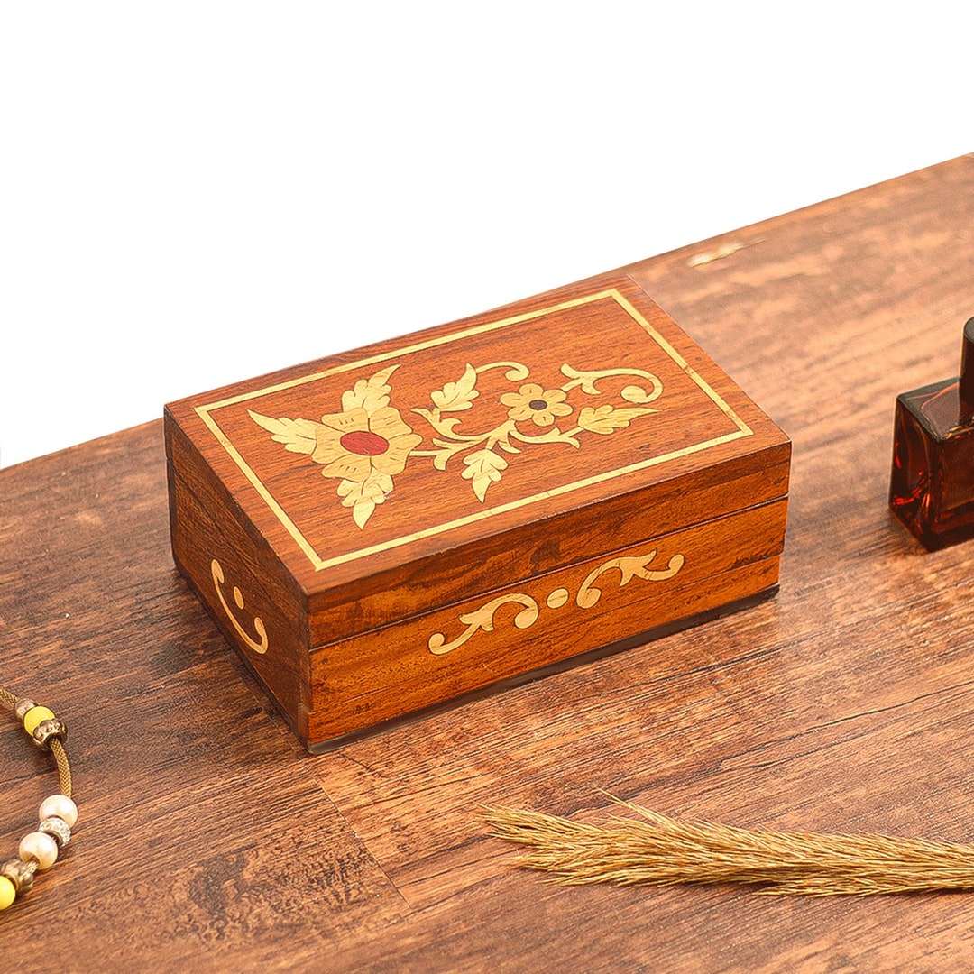 Floral Motif Secret Lock Box Wooden Jewelry Organizer Secret Etsy
