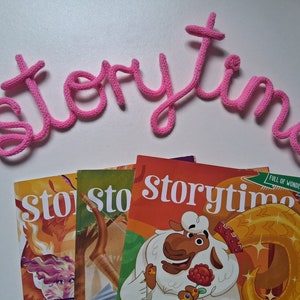 STORYTIME/  Knitted Wire Sign / Library/ Reading Wall Hanging/ Childrens Room/ Reading area/ Story Corner/Reading Corner Sign /