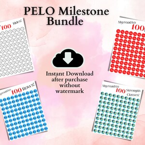 Puede incluir: Un conjunto de cuatro hojas de seguimiento imprimibles de 100 recuentos para objetivos de acondicionamiento físico. Las hojas presentan diferentes diseños, que incluyen un diseño de círculo blanco y negro, un diseño de círculo azul con una pequeña flecha, un diseño de círculo rojo y un diseño de círculo verde y azul con una pequeña mancuerna. El texto en las hojas dice "My road to 100 Rides!", "My road to 100 Runs!", "My road to 100 Rows!" y "My road to 100 Strength Classes!"