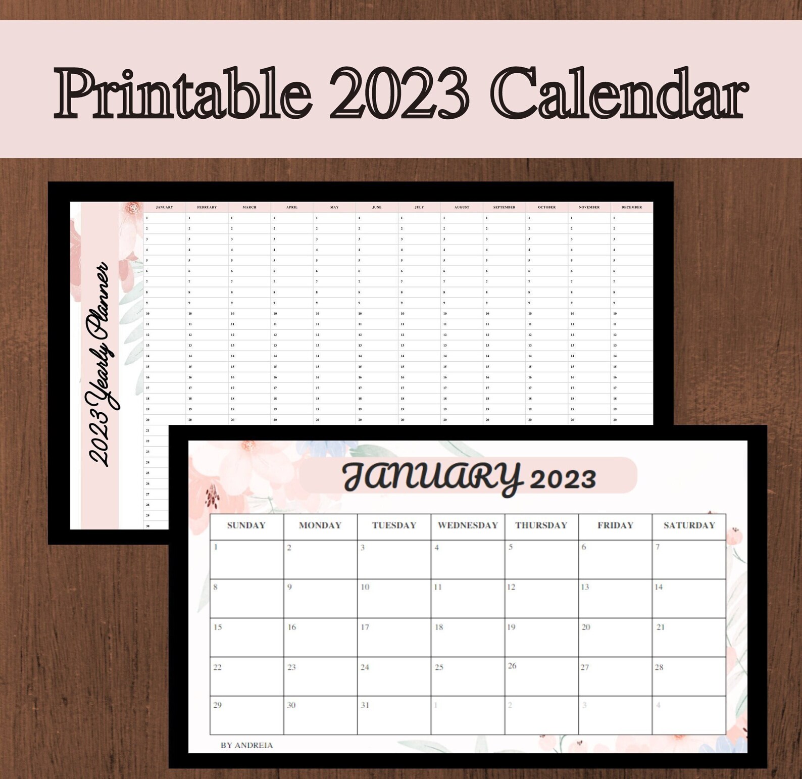 2023 Cute Printable Calendar | Monthly and Yearly Overview | Printable