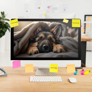 8x Sleeping German Shepherd Puppy Computer Wallpaper Adorable Digital Art for Dog Lovers image 1