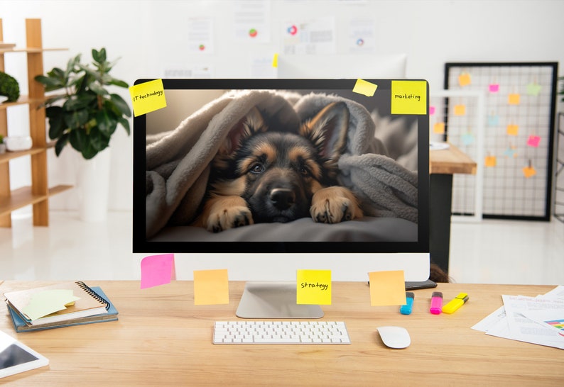 8x Sleeping German Shepherd Puppy Computer Wallpaper Adorable Digital Art for Dog Lovers image 1