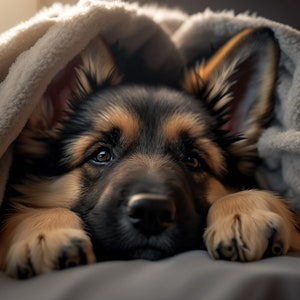 8x Sleeping German Shepherd Puppy Computer Wallpaper Adorable Digital Art for Dog Lovers image 2