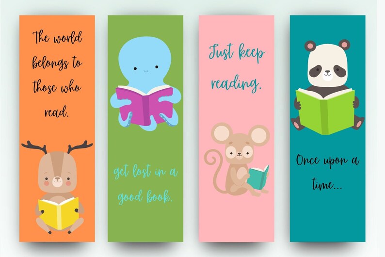 Set of 12 Printable Bookmarks for Kids Teacher Librarian Etsy