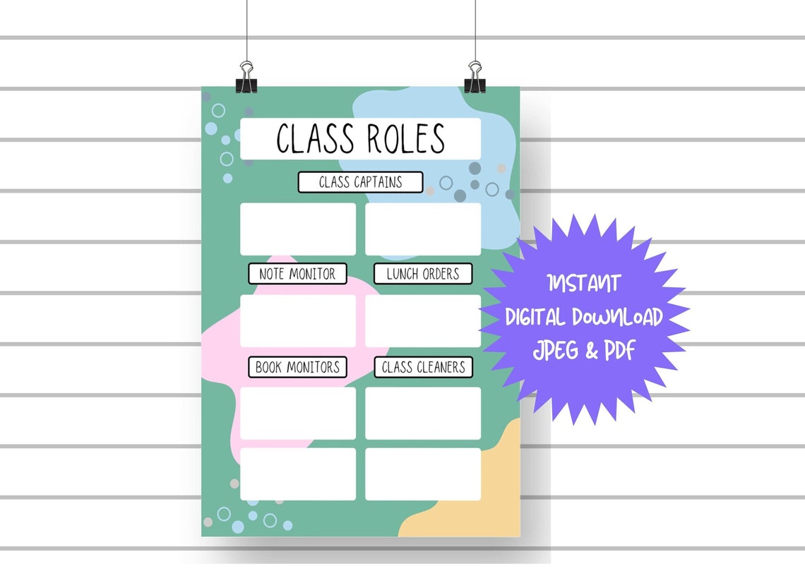 Class Roles Poster, Printable Classroom Jobs Chart, Student ...