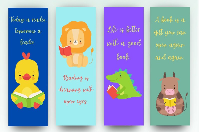 Set of 12 Printable Bookmarks for Kids Teacher Librarian Etsy