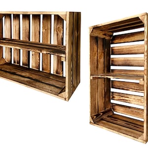 Nouvelles caisses à fruits avec planche centrale caisses en bois caisses à vin caisses à pommes étagère de commode flammée 60x40x20cm image 1