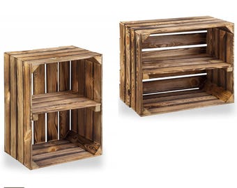 Cajas de fruta nuevas con tablero central, cajas de madera, cajas de vino, cajas de manzanas, estantería, cómoda flameada 50x40x30cm