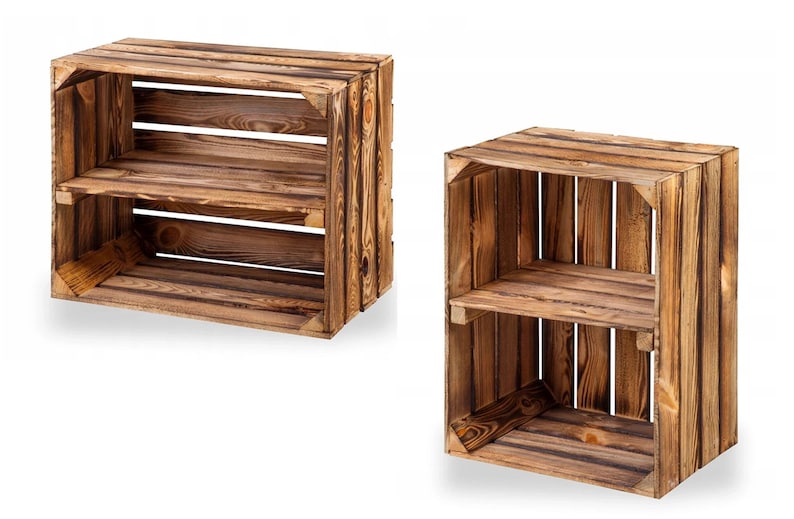 New wooden boxes with middle board fruit boxes wine boxes apple boxes dresser shelf flamed 50x40x30 image 1