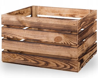 SET de 3 caisses à fruits neuves caisses en bois caisses à vin caisses à pommes flammées 50x40x30cm