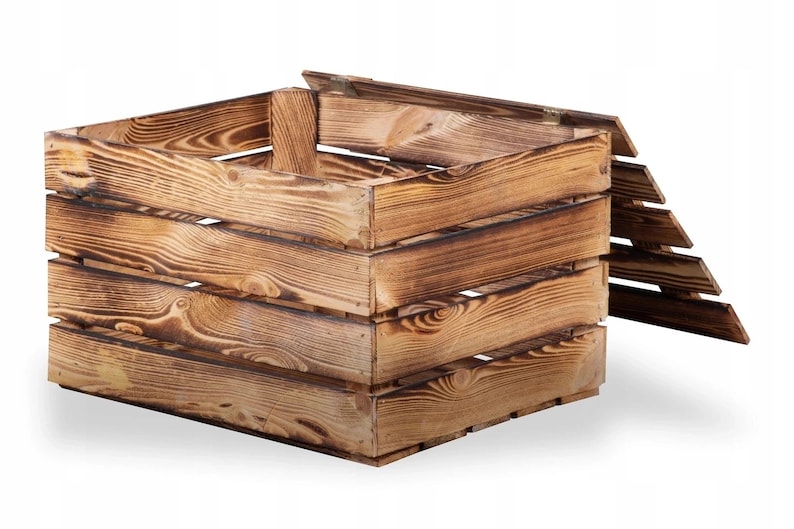 Nuevo Cajas de frutas, cajas de madera, cajas de vino, cajas de manzanas, cofre de madera flameado, 50x40x30cm imagen 3