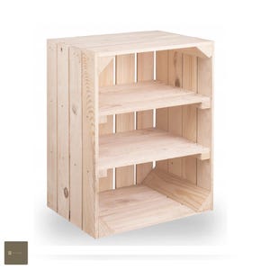 May include: A natural wood shelf unit with three shelves. The shelf unit is made of unfinished wood and has a rustic look.