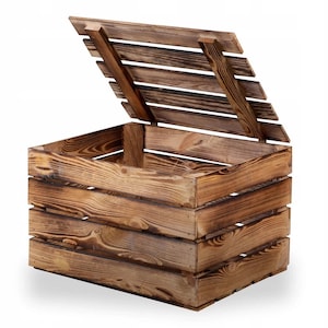 Nuevo Cajas de frutas, cajas de madera, cajas de vino, cajas de manzanas, cofre de madera flameado, 50x40x30cm imagen 1