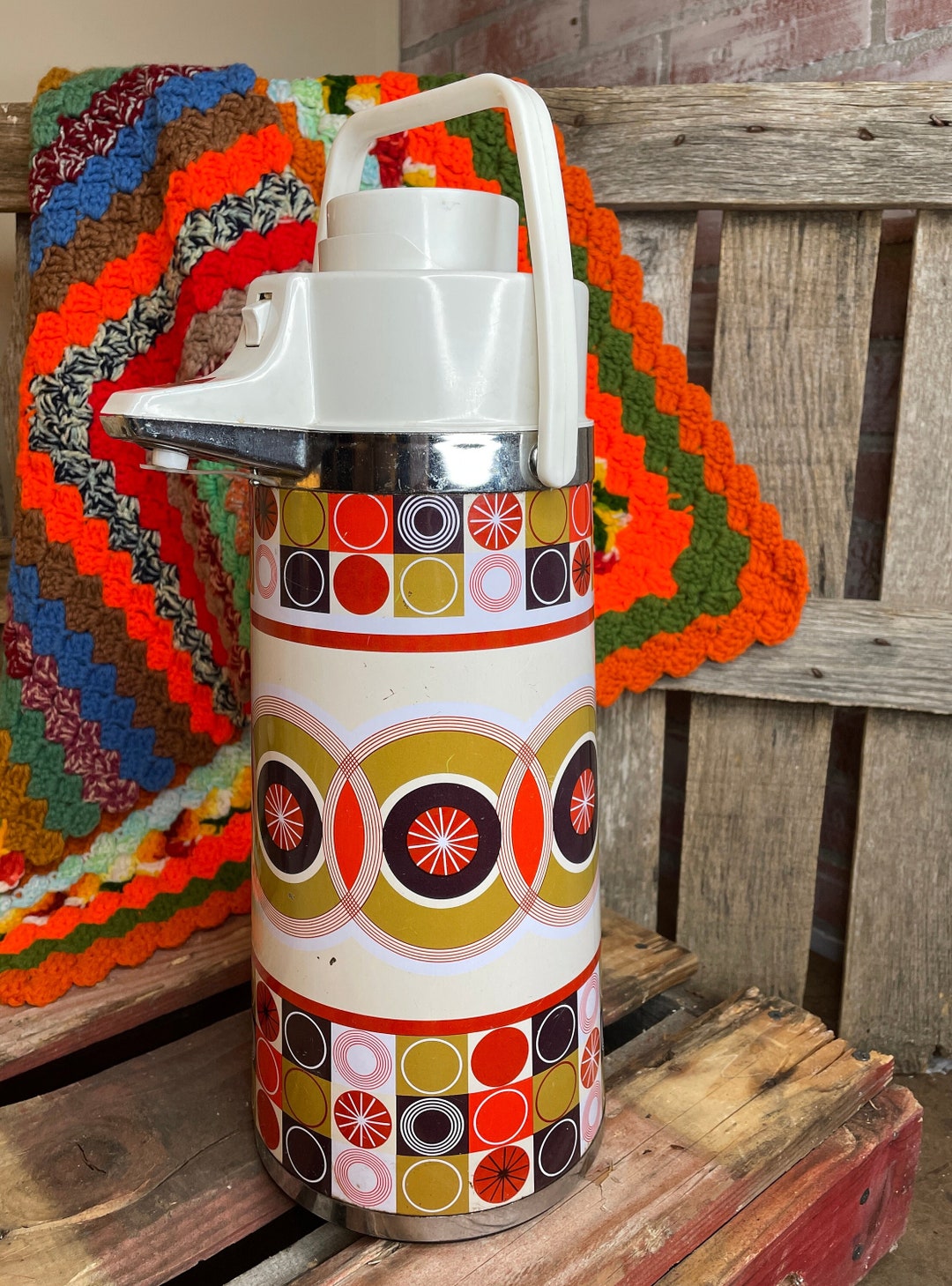 Vintage 1970's Pump Coffee Thermos/carafe Hot & Cold Etsy