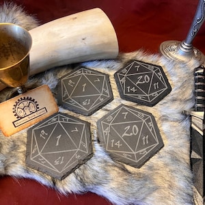Set of 4 D20 Slate Coasters, Fancy Numbers
