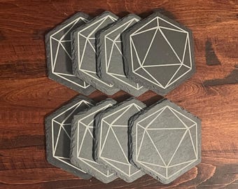 Posavasos de pizarra D20 - Solo líneas - Juego de 8