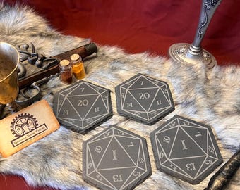 Juego de 4 posavasos D20 con números limpios