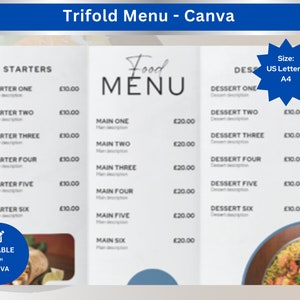 Ejemplo de diseño de menú tríptico Restaurante Diseño de menú tríptico Tarjeta de menú tríptico Menú de comida para llevar tríptico Trifold Descarga personalizable Canva