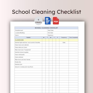 School Cleaning Checklist Printable Template Classroom Clean Duties List Nursery School Hygiene Schedule Education Responsibility Sheet Word