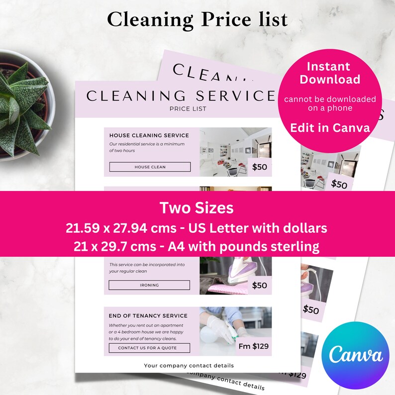 Residential Cleaning Business Pricing List Canva Price List Etsy