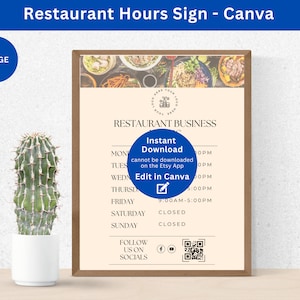 Restaurant Hours Sign Printable PDF for Opening Hours Sign Template for Business Cafe or Restaurant Opening Times Signage with Hours Ideas