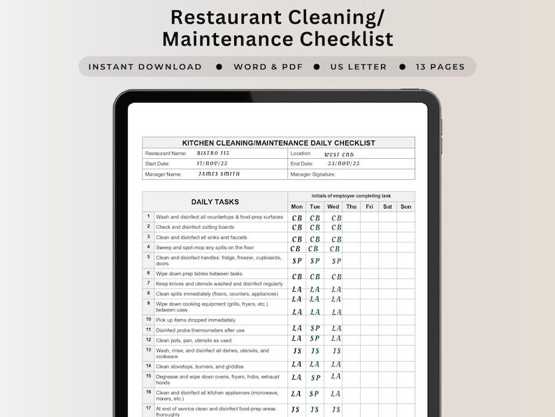 PDF Goodnotes Restaurant Kitchen Cleaning Checklist
