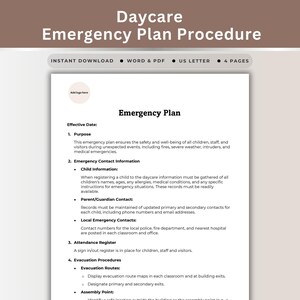 Plantilla de Word para el procedimiento del plan de acción de emergencia para preescolares. Plan de acción para la ruta de evacuación de guarderías. Gestión de la comunicación en situaciones de crisis.
