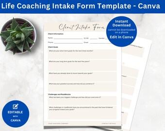 Life Coaching Client Intake Form Template (Canva Editable PDF)