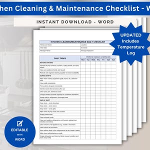 Daily Restaurant Kitchen Cleaning Checklist, Weekly, Monthly Maintenance Checklist To Clean Kitchen Cleaning Schedule Editable Word PDF
