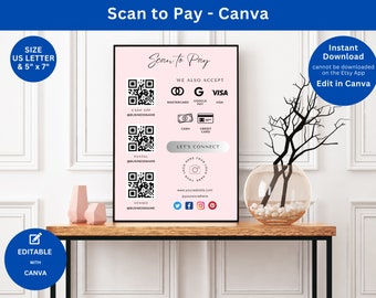 Scan to Pay QR Code Sign Easy Payment Methods Pay by Scanning QR Code for Paypal Scan to Pay Template Venmo QR Code and Cash App Scan Pay