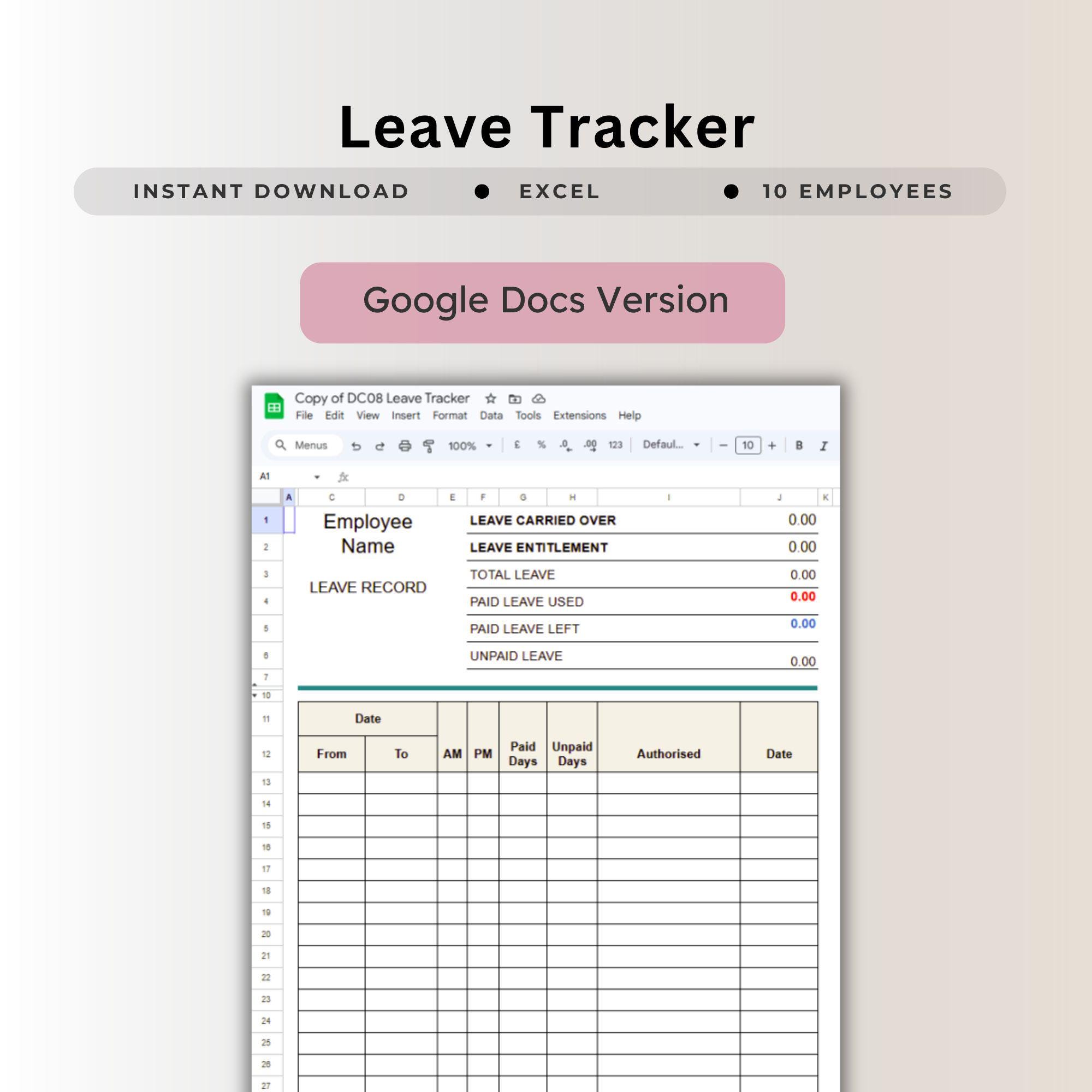 Leave Tracker Excel Employee Absence Management Staff Holiday ...