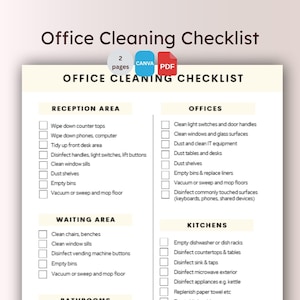 Office Cleaning Checklist Template Workplace Cleaning Schedule Sheet Daily Task List Sanitising Kitchen Health & Safety Hygiene Form Canva