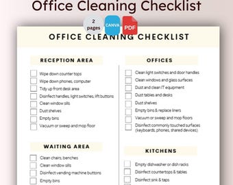 Sjabloon Checklist Schoonmaak Kantoor Werkplek Schoonmaakschema Blad Dagelijkse takenlijst Ontsmetten Keuken Gezondheid en veiligheid Hygiëneformulier Canva
