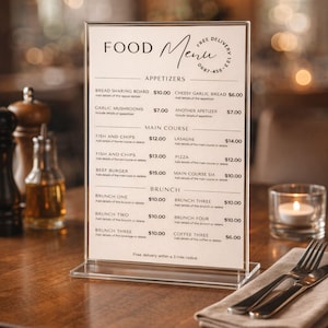 Restaurant Menu Template With Opening Hours Cafe Price List Layout Printable Food Menu Design Bistro Menu Example Catering Price Guide Canva