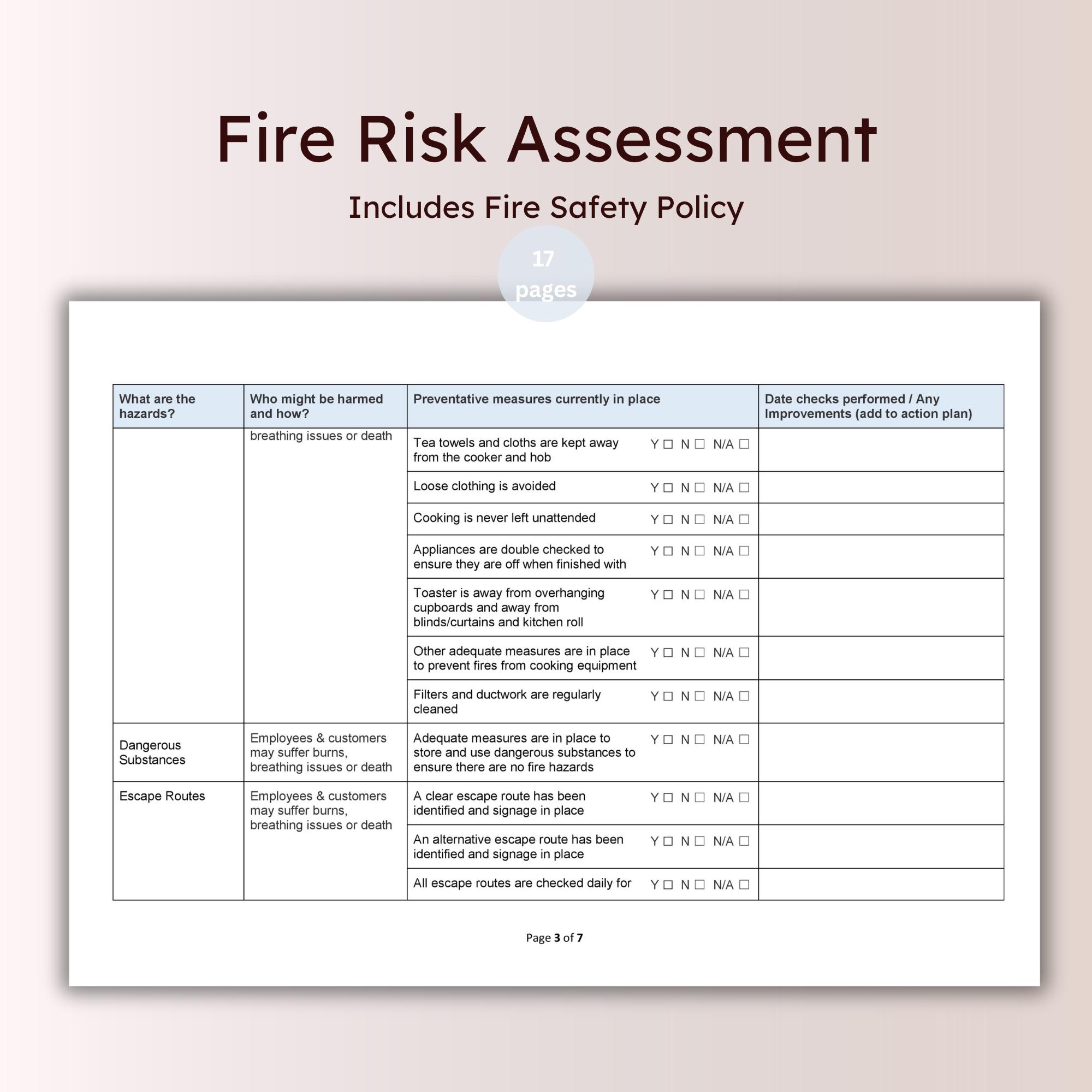 Fire Risk Assessment Template Workplace Safety Evaluation Form Small ...