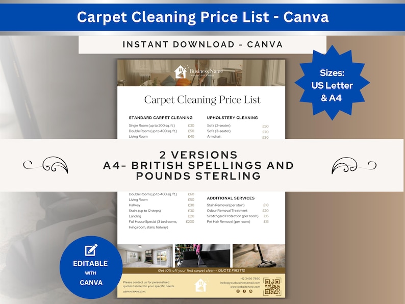 Carpet Cleaning Price List Template for Cleaning Business to Clean