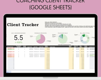Monitoraggio clienti coaching Fogli Google Progressi del cliente Foglio di calcolo sessione di coaching Monitoraggio Life Coach Registro finanziario Dashboard Modello Modifica