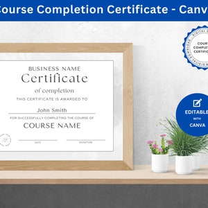 Course Completion Certificate Template: Editable Canva Design (Digital Download)
