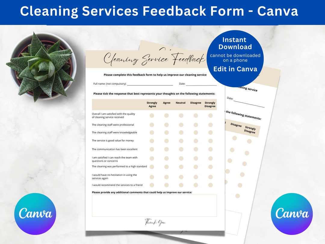 Cleaning Services Questionnaire Cleaning Satisfaction Survey Etsy