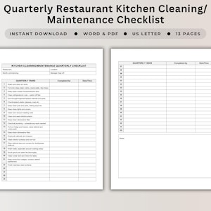 Quarterly Restaurant Kitchen Cleaning Checklist