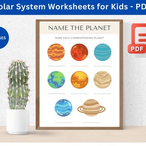 Zonnestelsel Planeten Afbeeldingen Eenvoudige feitenwerkbladen voor kinderen Woordzoeker Afdrukbare puzzel PDF-activiteiten voor kinderen met maanstanden