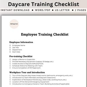 Daycare New Starter Training Checklist With Mentor Support Orientation Onboarding Form For New Staff Childcare Employee Training Record Word