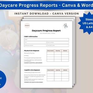 Relazione sui progressi dell'assistenza all'infanzia, modello sui progressi dei bambini piccoli dell'asilo nido, modulo di valutazione, registro delle comunicazioni Sviluppo del bambino Modificabile Canva Word
